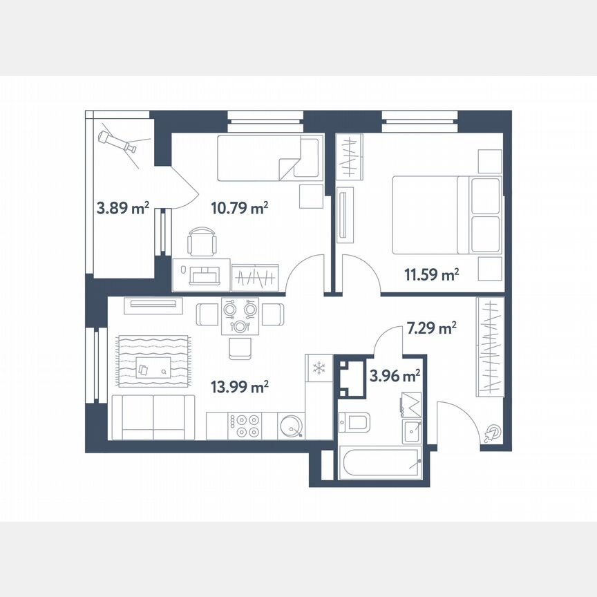 2-к. квартира, 49,6 м², 17/25 эт.