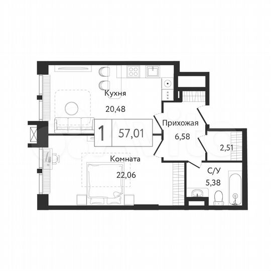 1-к. квартира, 57 м², 11/23 эт.