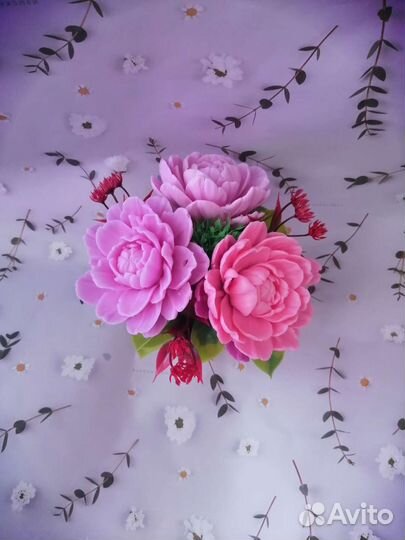 Букет пионов из мыла