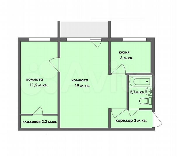 2-к. квартира, 44,4 м², 5/5 эт.