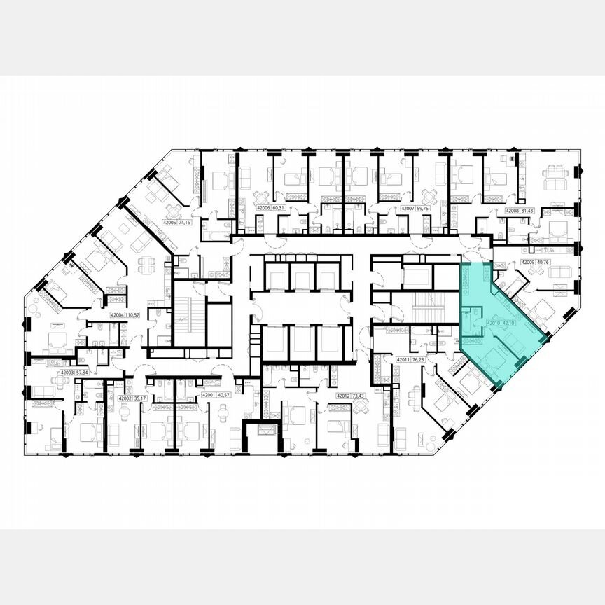1-к. квартира, 42,4 м², 22/46 эт.