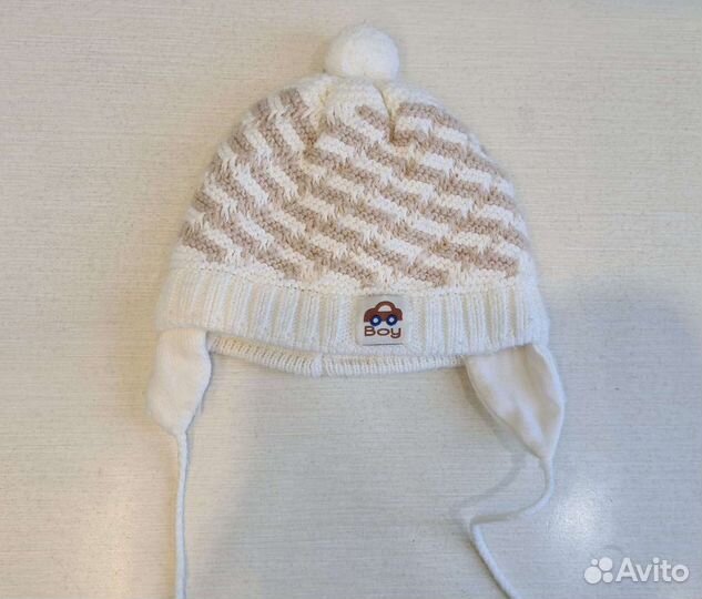 Шапка+варежки на мальчика 3-6мес новые