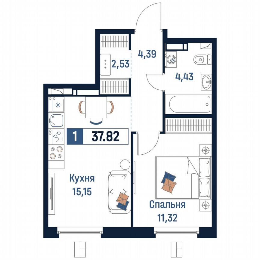 1-к. квартира, 37,8 м², 3/18 эт.