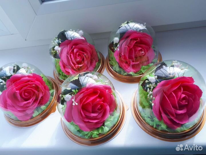 Мыльная роза в куполе, подарок на 8 марта