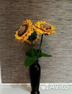 Подсолнухи цветы. Вязаный букет. Декор для дома