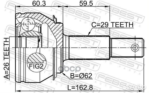 Шрус наружный 26x62x29 0210-T32R Febest