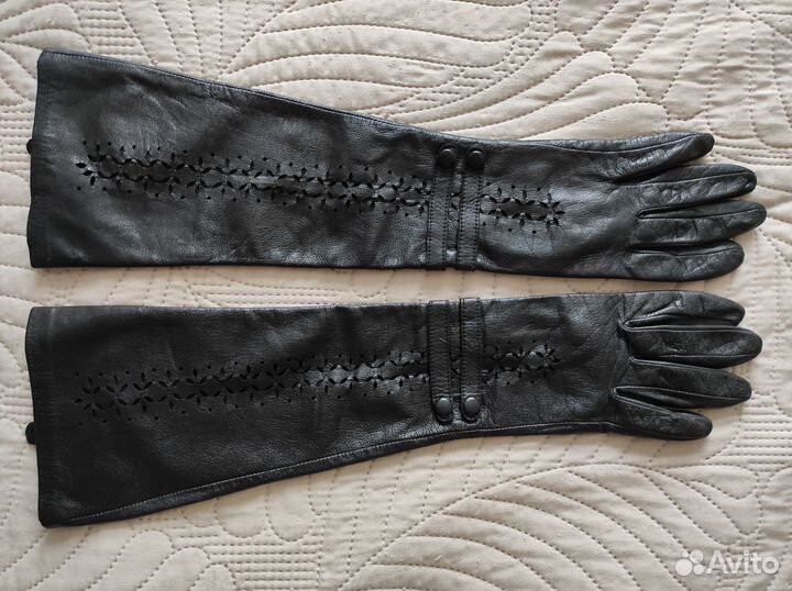 Перчатки женские длинные кожаные р. 7