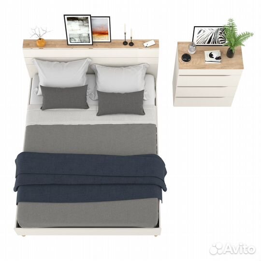 Комод четыре ящика Муссон и кровать со спальным местом 1600х200 белый/дуб эндгрейн элегантный