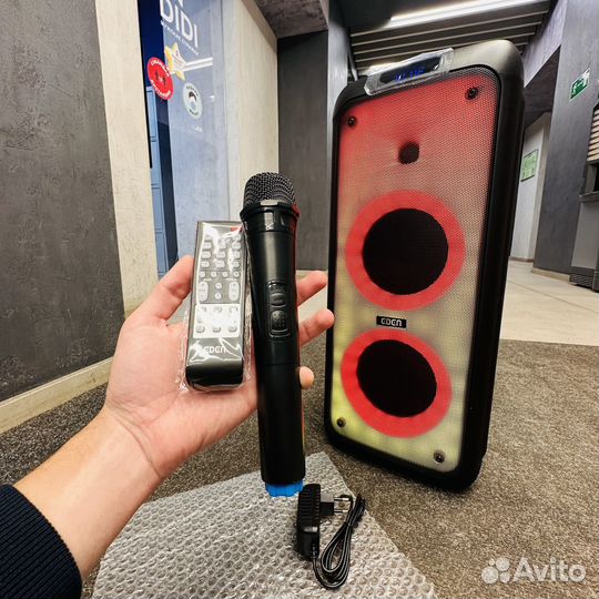 Мощная блютуз колонка с караоке и радио