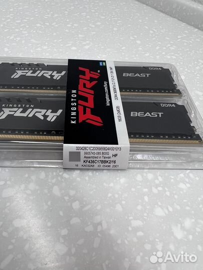 Оперативная память DDR4 Kingston Fury Beast 2x8 гб