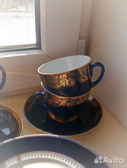 Сервиз чайный. Фарфор лфз. Кобальт. Позолота