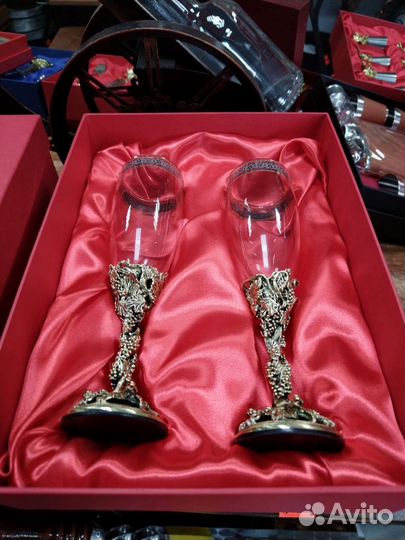 Бокалы ручной работы, латунь хрусталь