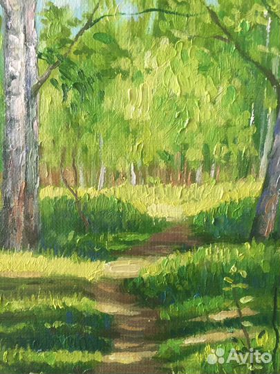 Картина маслом пейзаж тропинка березы лето