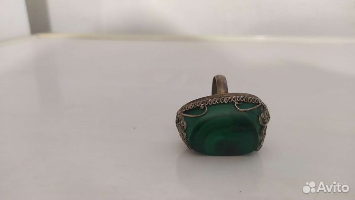 Перстень серебро, малахит, ручная работа
