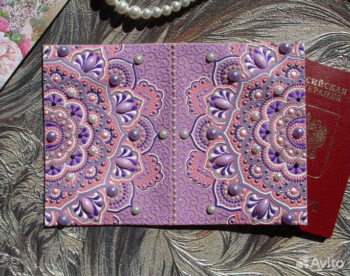 Обложка на паспорт кожа, ручная роспись, мандала