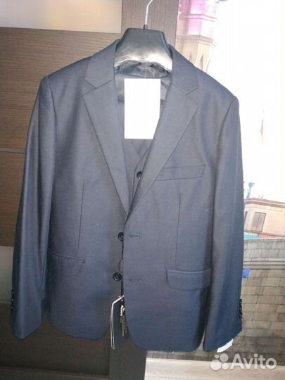 Костюм, тройка, тёмно-синий в школу