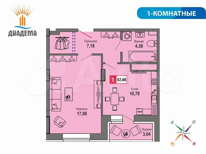 1-к. квартира, 42,5 м², 11/22 эт.