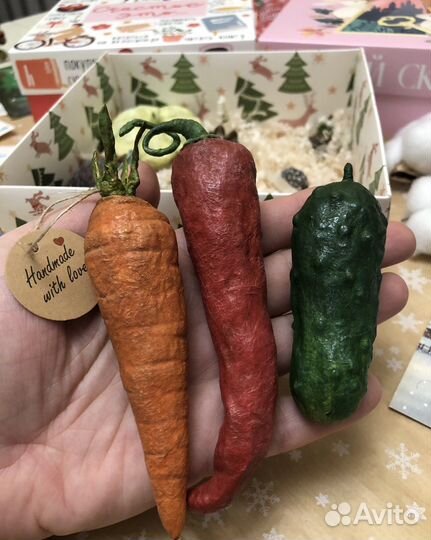 Ватные игрушки на ёлку (овощи) ручной работы