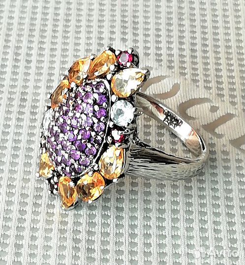 Кольцо серебро аметист, цитрин разм.19,0 К149