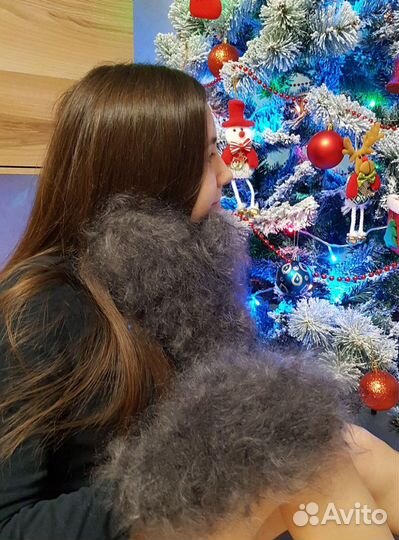 Варежки Супер толстые теплые серые пуховые из козы