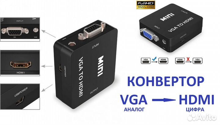Конвертер VGA на hdmi 1080p Converter