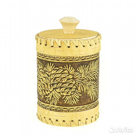 Туес шитый D85 Шишки (380 мл., береста)