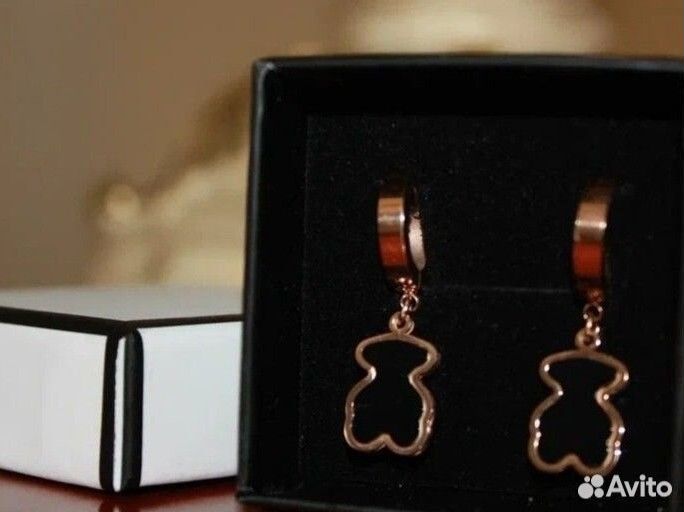 Серьги мишки под бренд Tous,титановая сталь, Корея