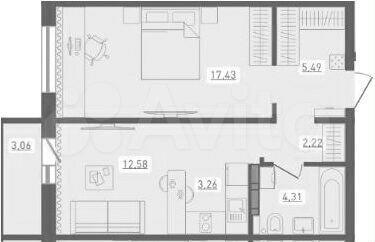 2-к. квартира, 46,8 м², 13/19 эт.