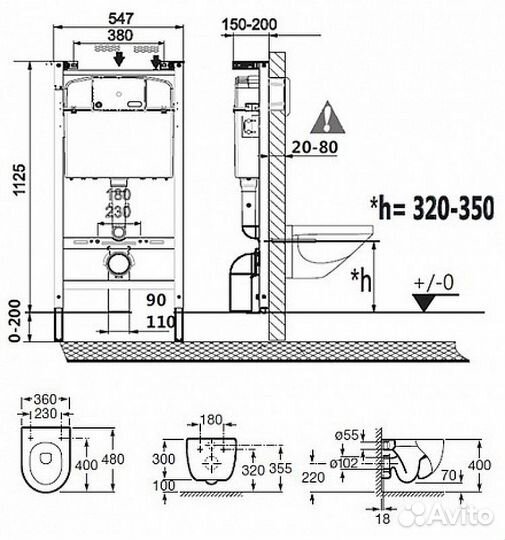 Комплект унитаза с инсталляцией Roca Meridian 789