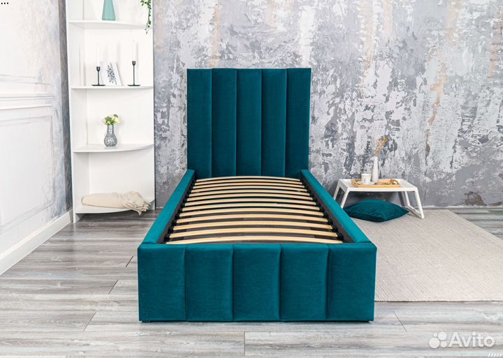 Кровать 80х200 морская волна Богема в велюре