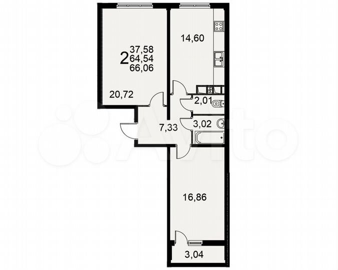 2-к. квартира, 66,1 м², 8/17 эт.
