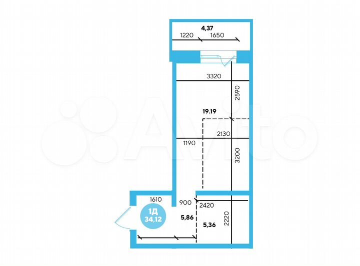 Квартира-студия, 34,1 м², 4/13 эт.