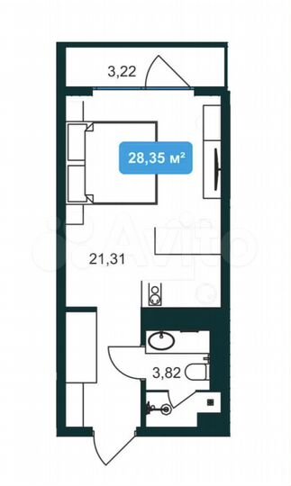 Апартаменты-студия, 28,4 м², 2/9 эт.