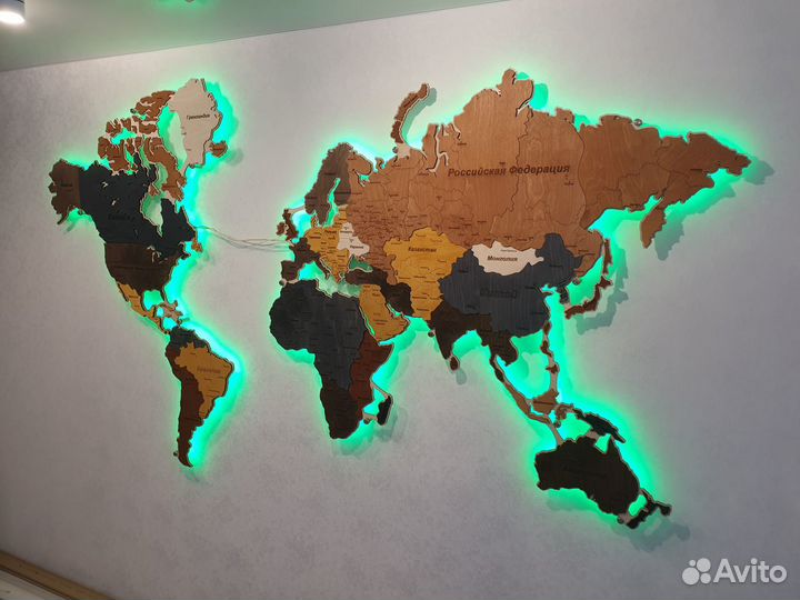 Карта мира деревянная / настенная в наличии