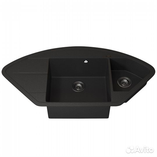 Кухонная мойка кварцевая угловая двухсекционная, черная