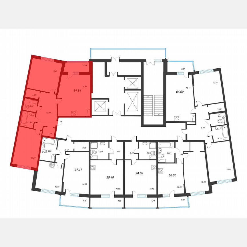 2-к. квартира, 66,6 м², 5/22 эт.