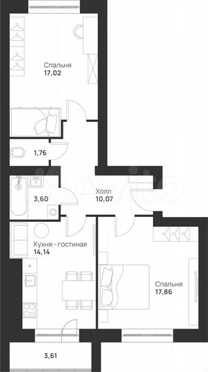 2-к. квартира, 68,1 м², 3/5 эт.