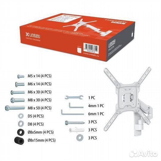 Кронштейн для тв на стену UniTeki FMG500,белый