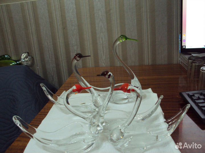 Лебеди хрустальные СССР 4 шт