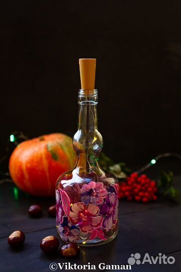 Бутылка-светильник роспись маслом вручную