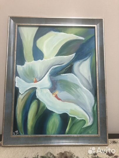 Картина маслом в раме «Цветы Каллы»