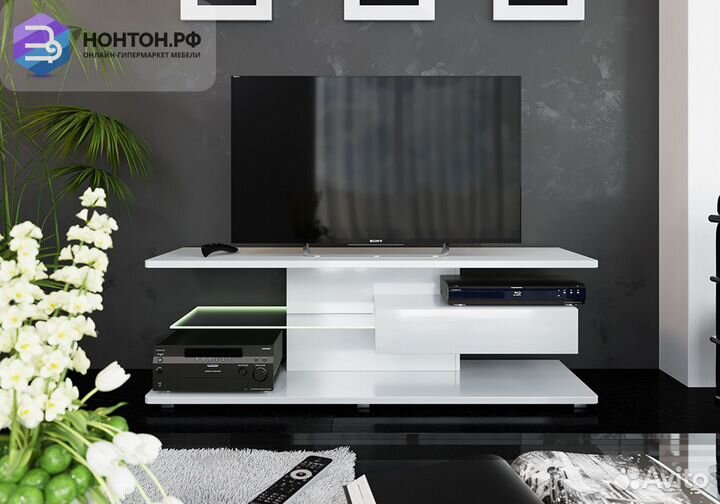 Тумба под тв Diamond 1 белый глянец