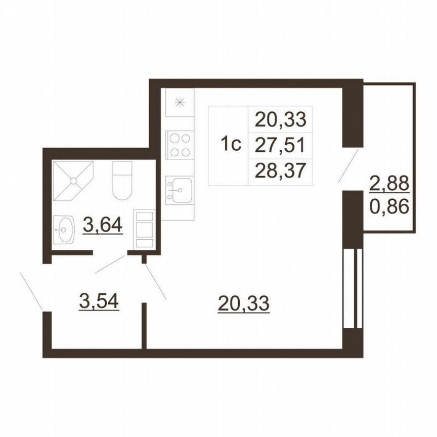 Квартира-студия, 28,4 м², 2/6 эт.