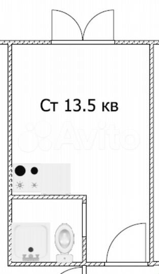 Комната 13,5 м² в 2-к., 1/9 эт.
