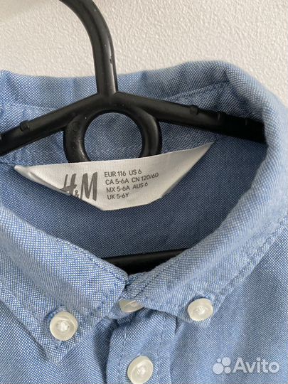 Рубашка h&m 116 голубая