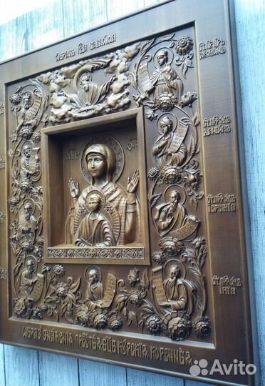 Икона резная Курская Знамение натуральное дерево