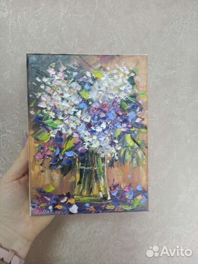 Картина Сирень маслом цветы в вазе натюрморт