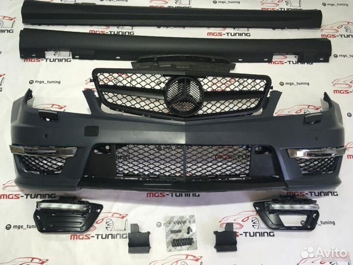 Обвес С63 AMG W204 Черная решетка + насадки ромб