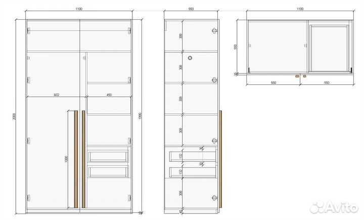 Шкаф распашной двухдверный №23 (дуб). 1100х2000