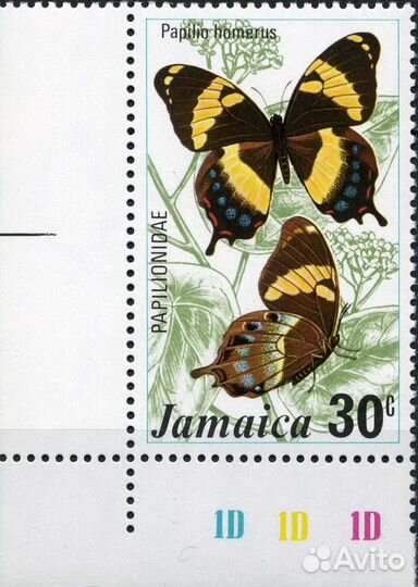 Марки Бабочки. Ямайка 1975 г